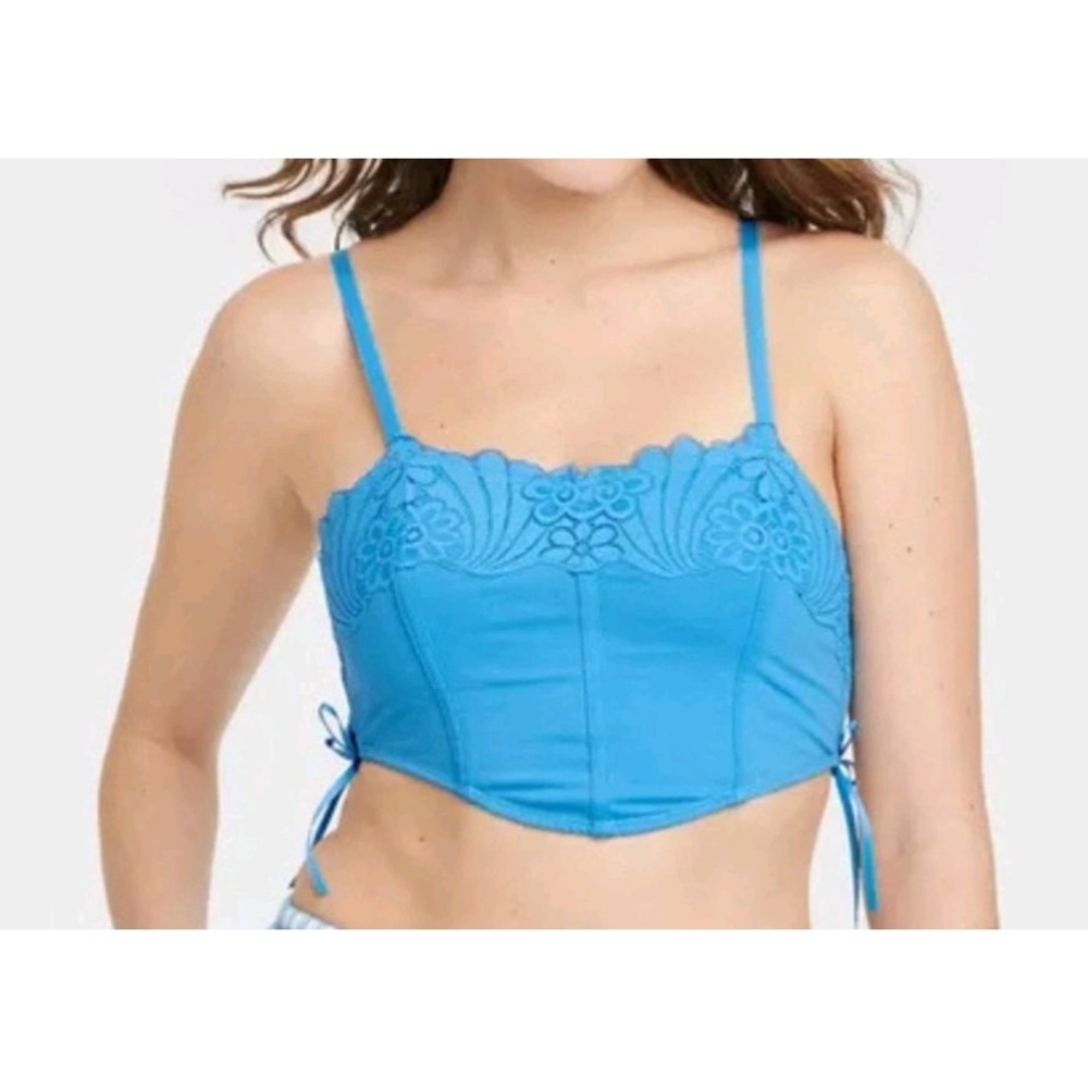 Colsie Women's Lace Up Crochet Corset Bra Blue Size XL